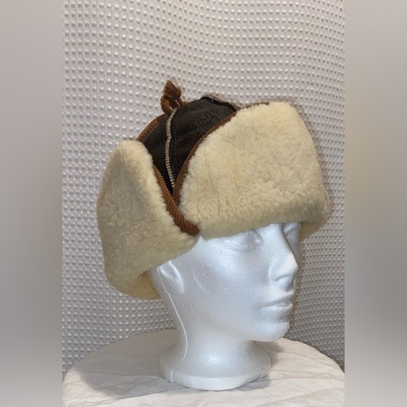 Unisex CROWNCAP synthetic shearling dark‎ brown sheepskin winter Aviator Hat - Picture 3 of 16